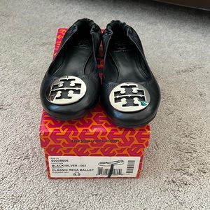 Black & Silver Tory Burch Classic Reva Ballet Flats - SZ 8.5